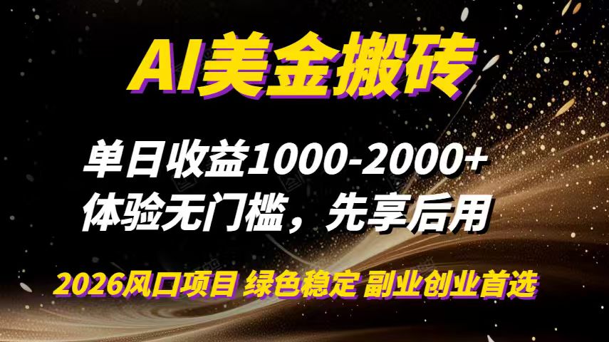 AI美金搬砖，单日收益1000-2000+，2025风口项目，可以副业，可以全职，可以工作室放大-豪讯资源网